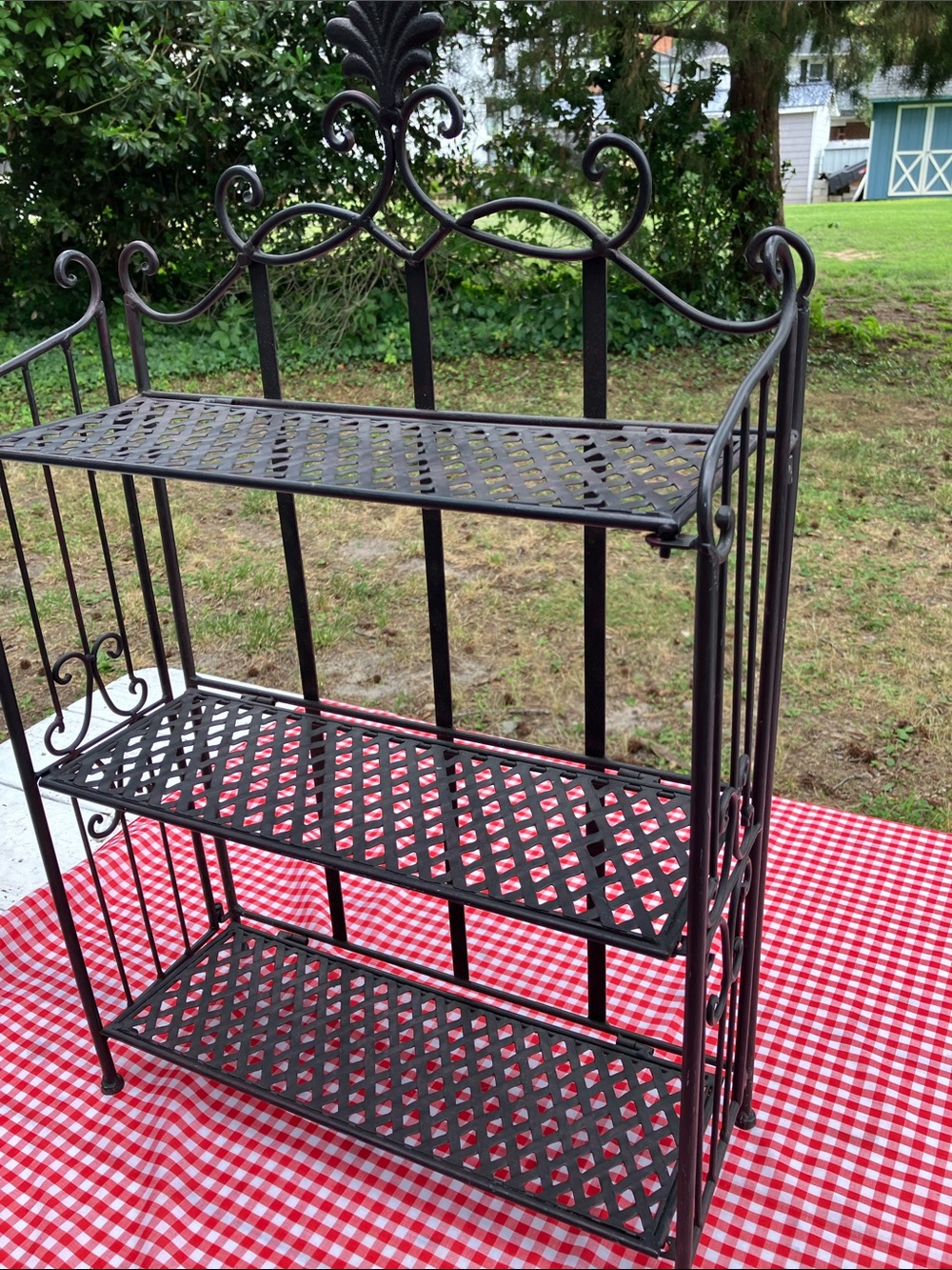 Cast Iron Three Shelf Stand With Lattice Shelves Which Fold Down - Picture 4 of 11